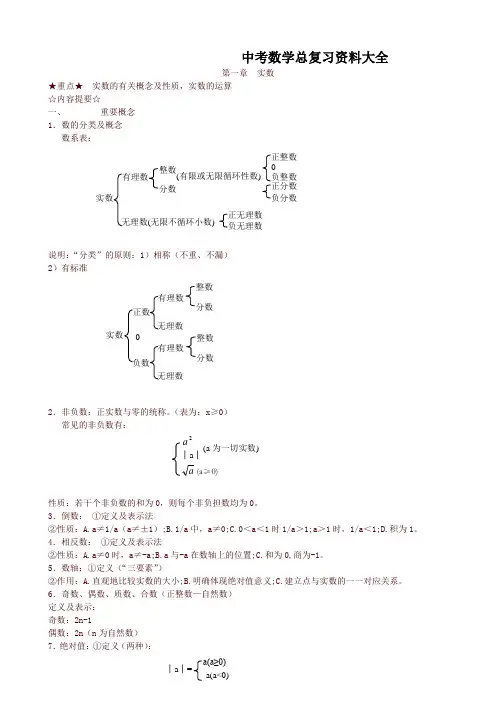 中考数学知识点复习 总复习资料大全(精华版)