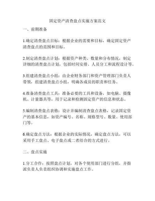固定资产清查盘点实施方案范文