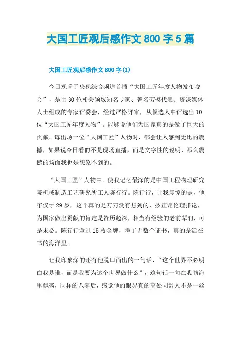 大国工匠观后感作文800字5篇