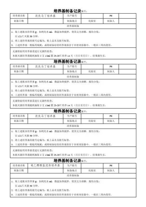 培养基配制使用记录