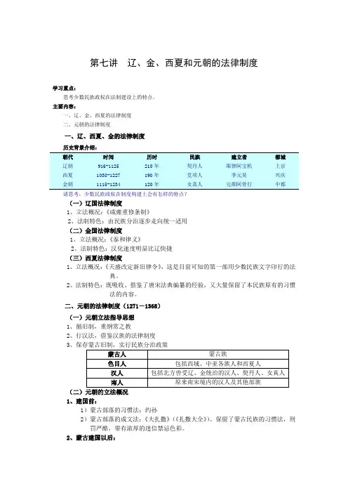 辽、金、西夏和元朝的法律制度