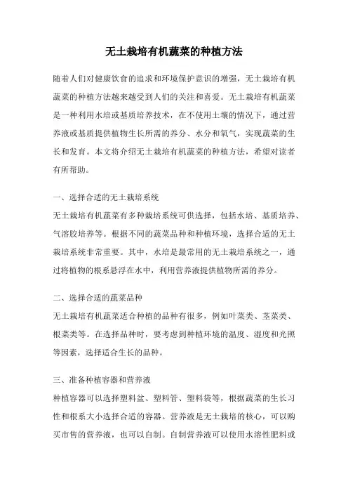 无土栽培有机蔬菜的种植方法