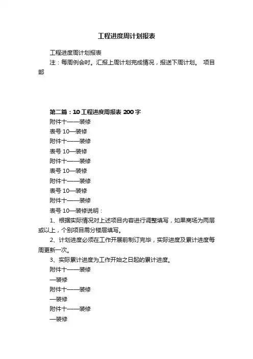 工程进度周计划报表