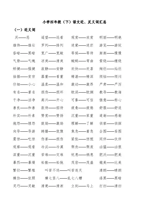 小学四年级下册近反义词 (1)