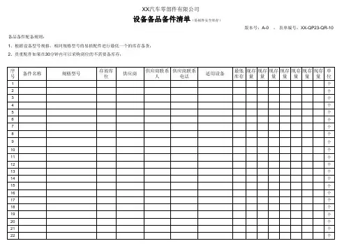 精工易损件备件清单