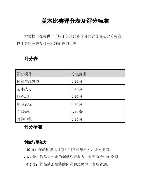 美术比赛评分表及评分标准