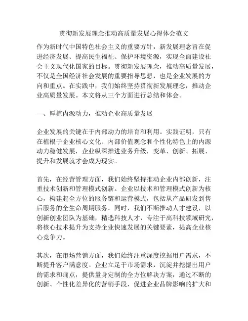 贯彻新发展理念推动高质量发展心得体会范文