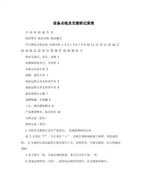 设备点检及交接班记录表