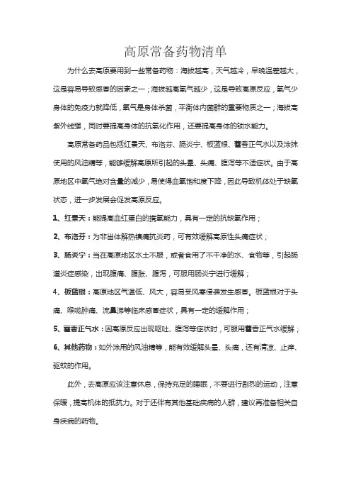 高原常备药物清单