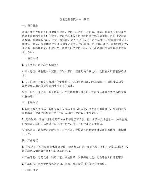 创业之星智能手环计划书
