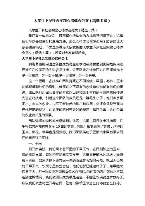 大学生下乡社会实践心得体会范文（精选5篇）