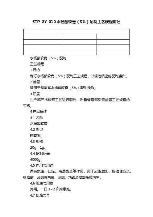 STP-GY-010水杨酸软膏（5%）配制工艺规程讲述