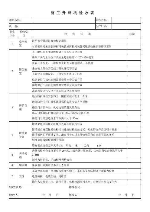 施工升降机验收表