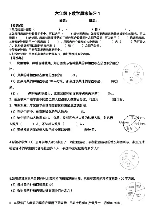 苏教版六年级下学期数学周末练习(一)