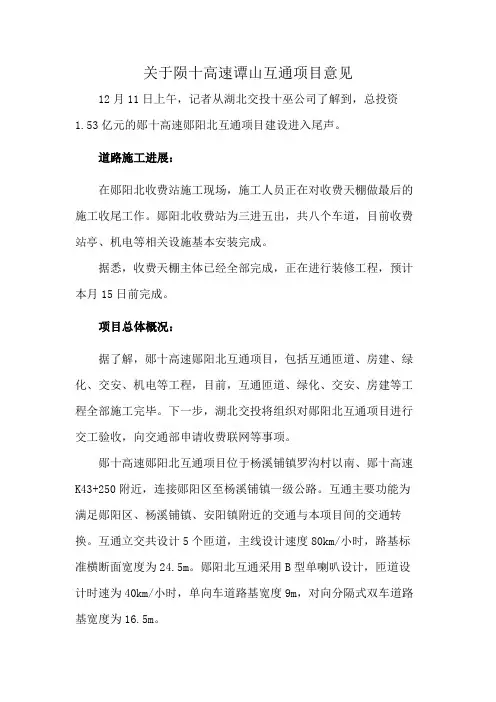 关于陨十高速谭山互通项目意见