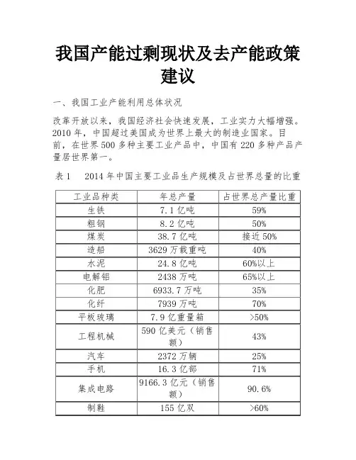 我国产能过剩现状及去产能政策建议