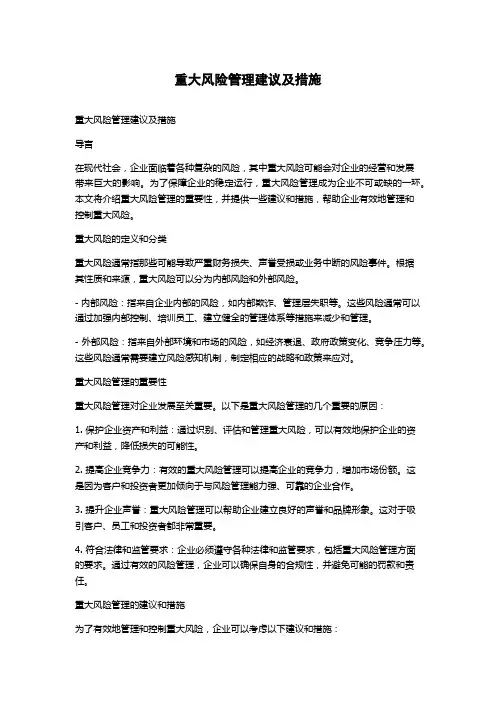 重大风险管理建议及措施