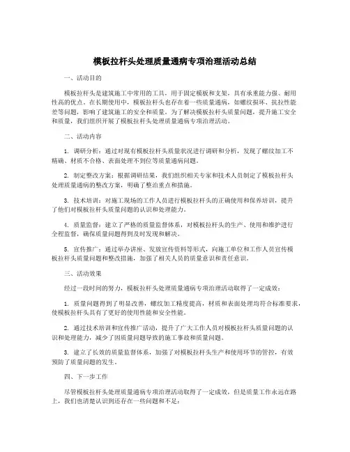 模板拉杆头处理质量通病专项治理活动总结