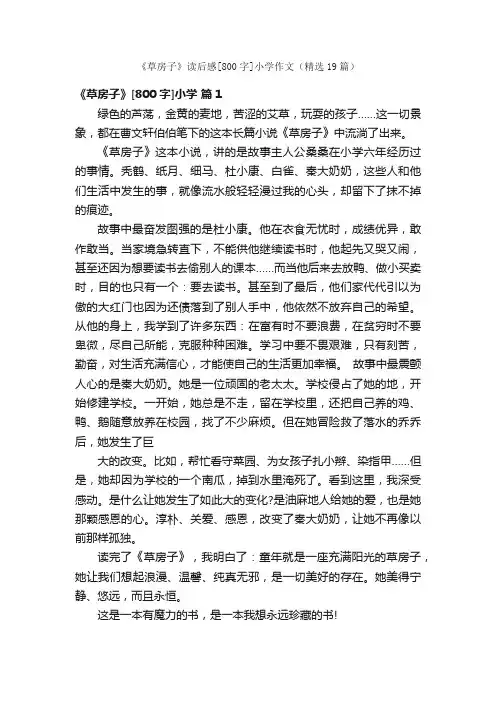 《草房子》读后感[800字]小学作文（精选19篇）