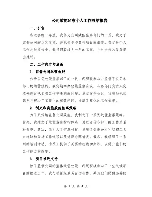 公司效能监察个人工作总结报告