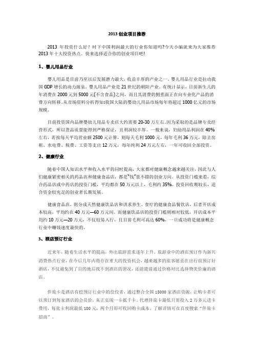 2013创业项目推荐