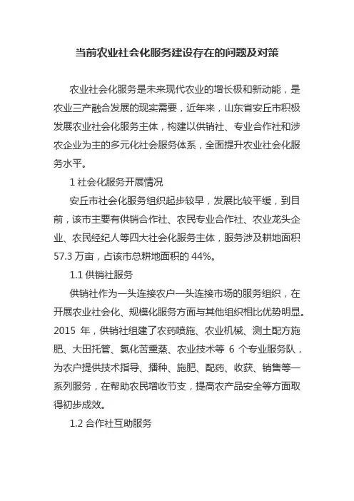 当前农业社会化服务建设存在的问题及对策
