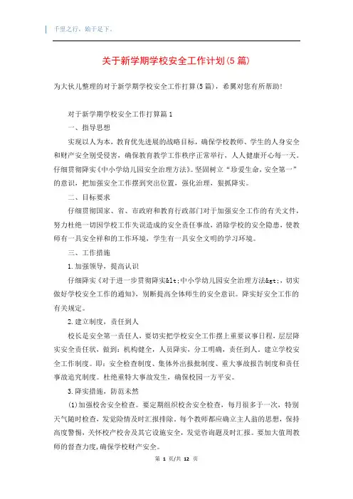 关于新学期学校安全工作计划(5篇)