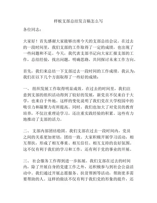 样板支部总结发言稿怎么写