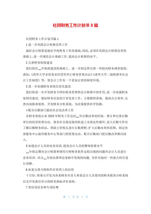 社团财务工作计划书3篇