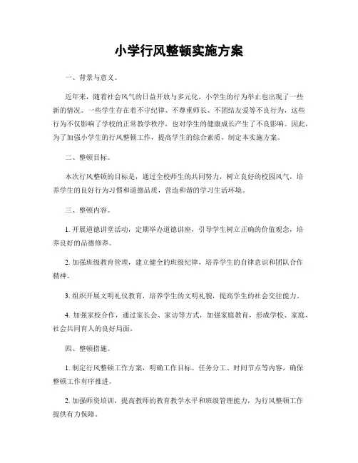 小学行风整顿实施方案