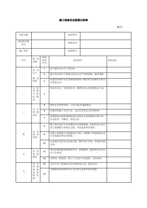 施工安全检查记录表【范本模板】