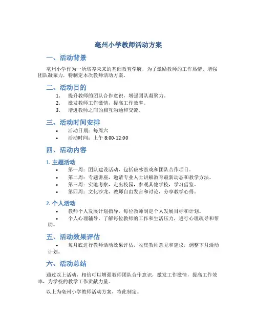 亳州小学教师活动方案