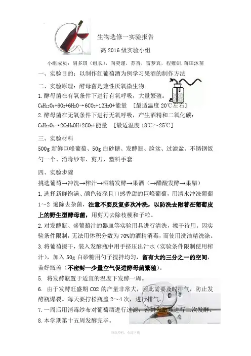 制作葡萄酒原创生物实验报告