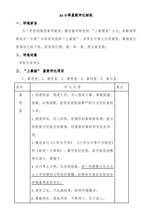xx小学星级评比细则