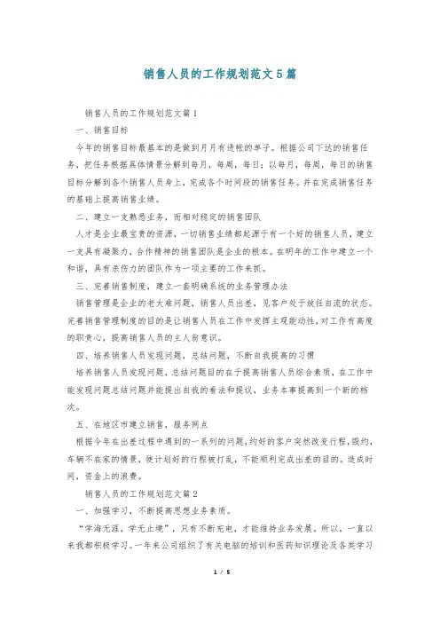 销售人员的工作规划范文5篇