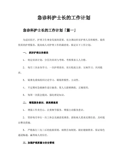 急诊科护士长的工作计划