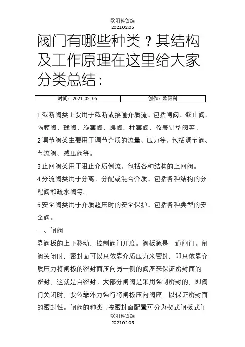 十五种常用阀门结构及工作原理(带示意图)之欧阳科创编