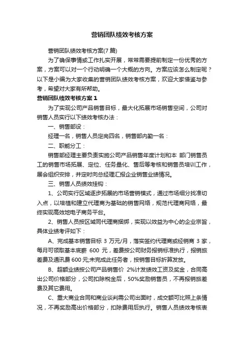 营销团队绩效考核方案（7篇）