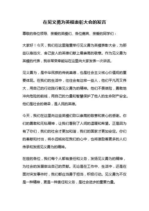 在见义勇为英模表彰大会的发言