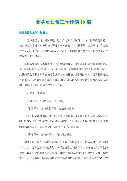业务员日常工作计划10篇