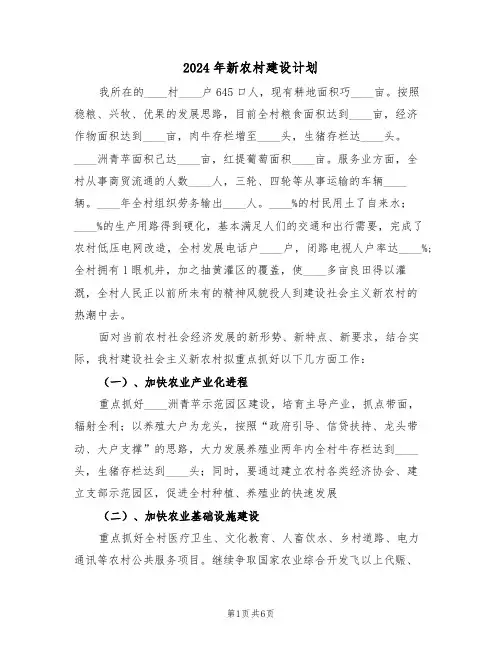 2024年新农村建设计划（二篇）