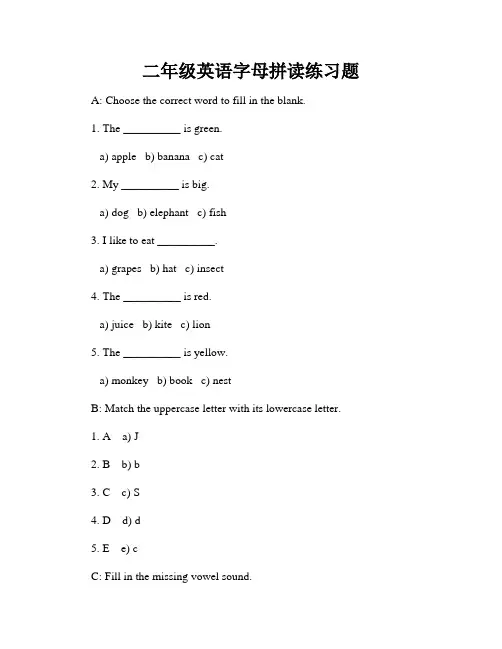 二年级英语字母拼读练习题