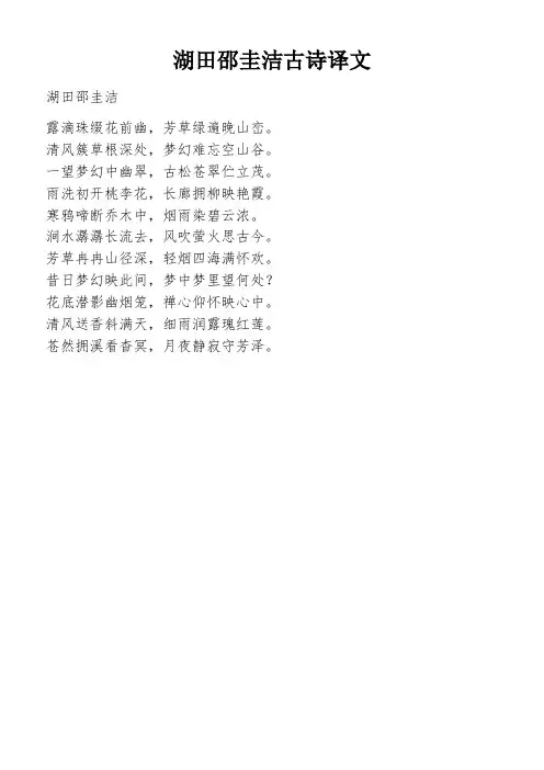 湖田邵圭洁古诗译文