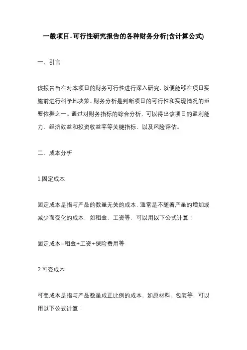 一般项目-可行性研究报告的各种财务分析(含计算公式)