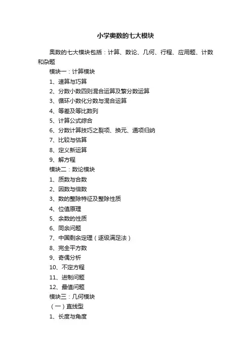 小学奥数的七大模块
