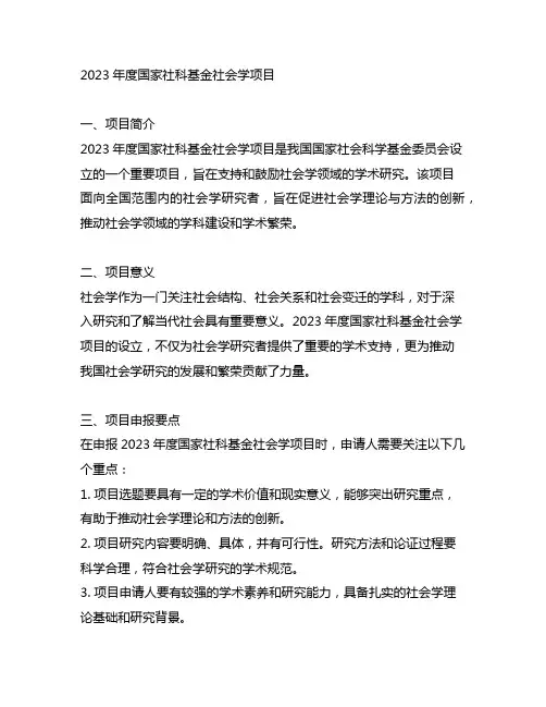 2023年度国家社科基金社会学项目