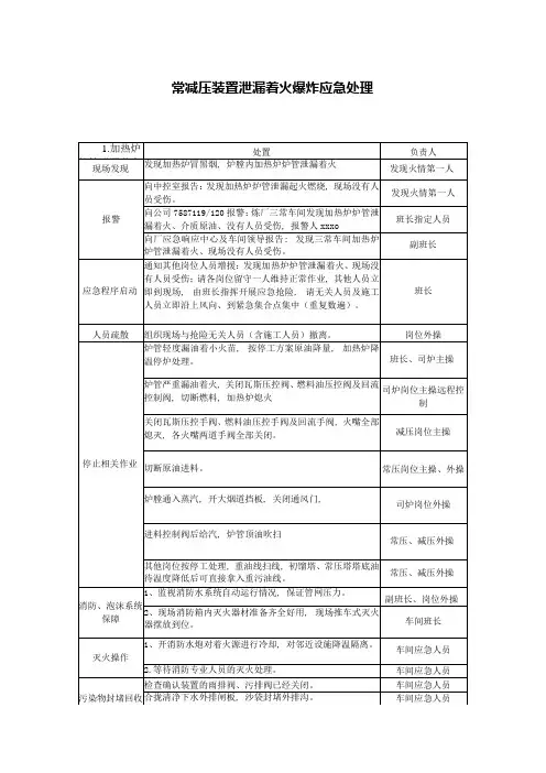 常减压装置泄漏着火爆炸应急处理