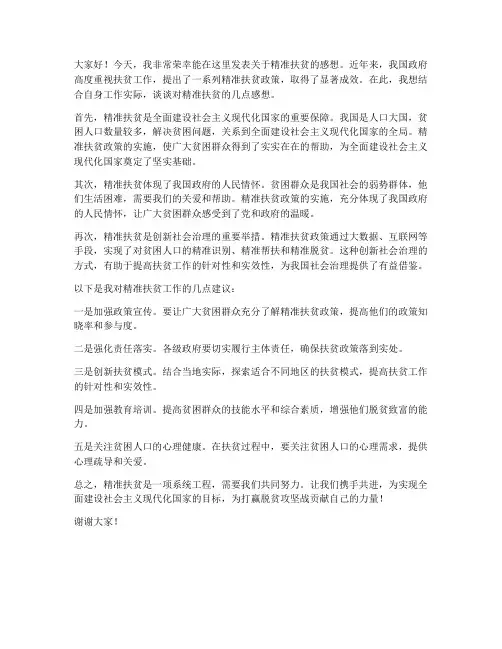 精准扶贫的感想发言稿范文