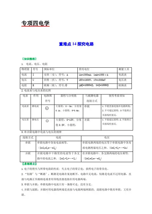 2022年中考物理专项14《探究电路》专练附答案(附答案)