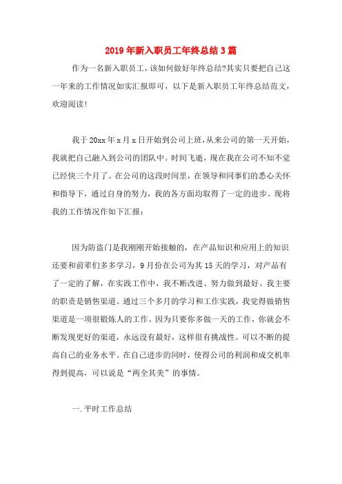 2019年新入职员工年终总结3篇